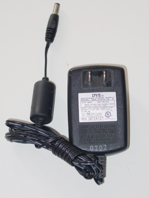 NEW DVE DSA-0151A-12 AC Adapter 12V 1.25A DSA0151A12